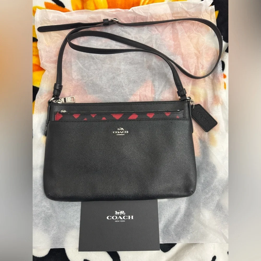 Coach Black and Red buffalo cross print Crossbody Bag great for Christmas 🎄